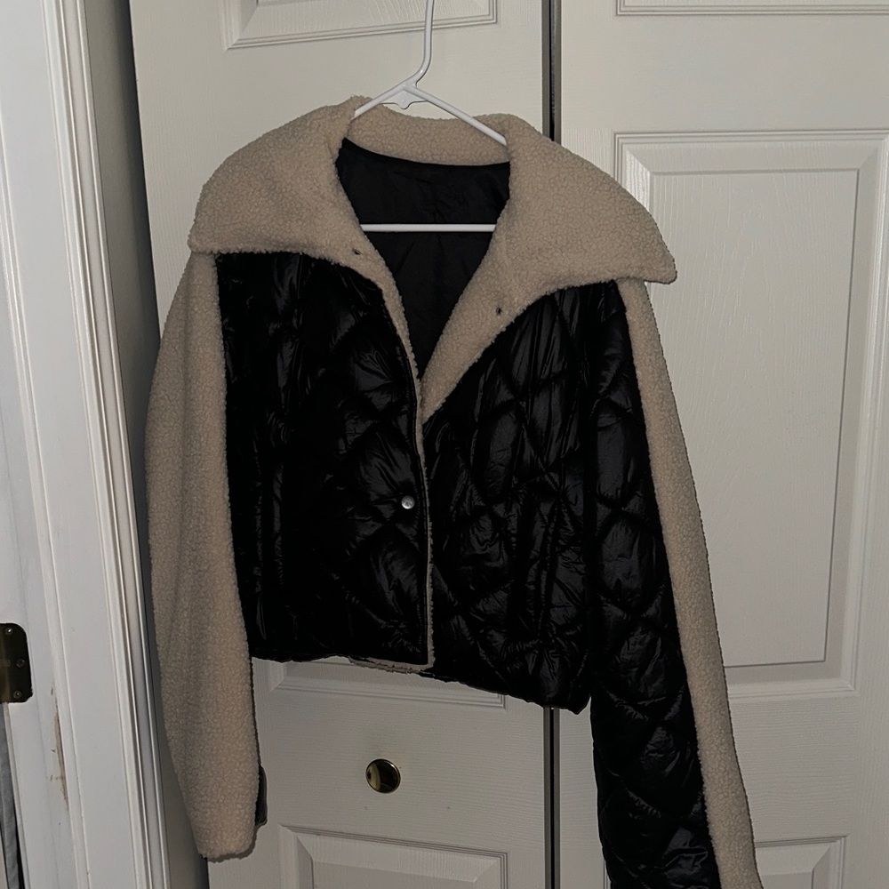 SHEIN Black and Cream Teddy Jacket